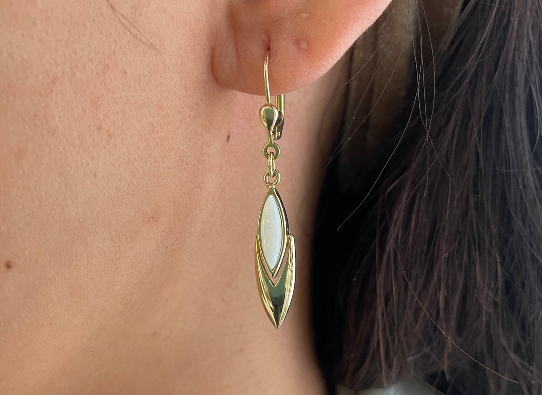 Opal pendant earrings-Earrings-The Antique Ring Shop