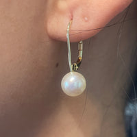 Pearl pendant earrings in 14 carat gold-Earrings-The Antique Ring Shop