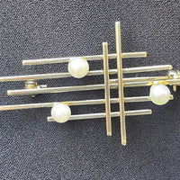 14 carat gold bar brooch with pearls-Brooches-The Antique Ring Shop