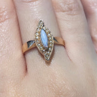 Marquise opal and seed pearl ring in 14 carat gold-Antique rings-The Antique Ring Shop