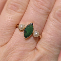 Vintage jade and pearl ring-Vintage Rings-The Antique Ring Shop
