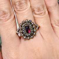 Tourmaline pearl and rose diamond ring