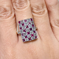 Art Deco ruby and diamond checker board ring