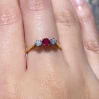 Ruby and diamond three stone ring-engagement rings-The Antique Ring Shop