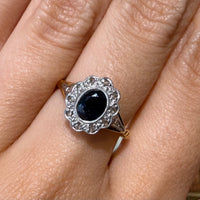 Vintage sapphire and rose diamond ring in 18 carat gold and platinum