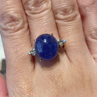 Cabochon tanzanite and diamond ring-Vintage Rings-The Antique Ring Shop