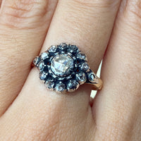 Rose diamond cluster ring in silver and gold