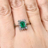 Emerald and diamond white gold ring-engagement rings-The Antique Ring Shop