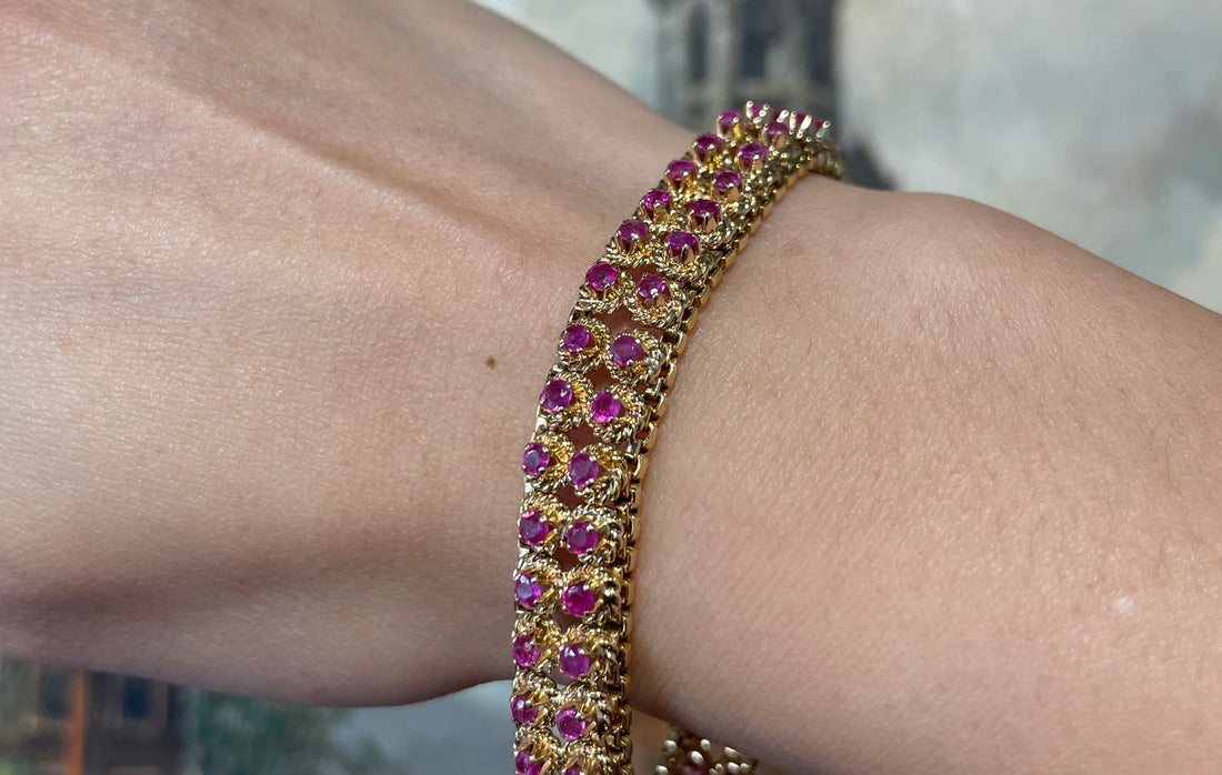 Ruby bracelet in 18 carat gold-Bracelets-The Antique Ring Shop