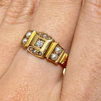 Victorian pearl and diamond ring from 1890