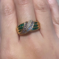 Baguette and brilliant cut diamond ring with emeralds-vintage rings-The Antique Ring Shop