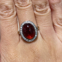 Cabochon pink tourmaline and diamond ring in white gold-Vintage Rings-The Antique Ring Shop