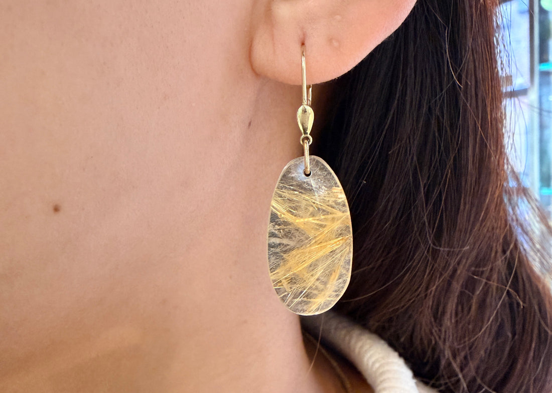 Rutilated quartz pendant earrings