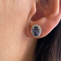 Tanzanite and diamond studs in 14 carat gold-Earrings-The Antique Ring Shop