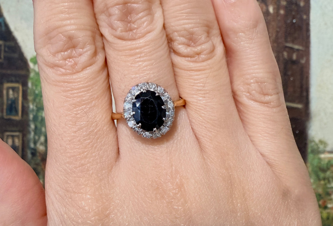 Vintage sapphire and diamond cluster ring