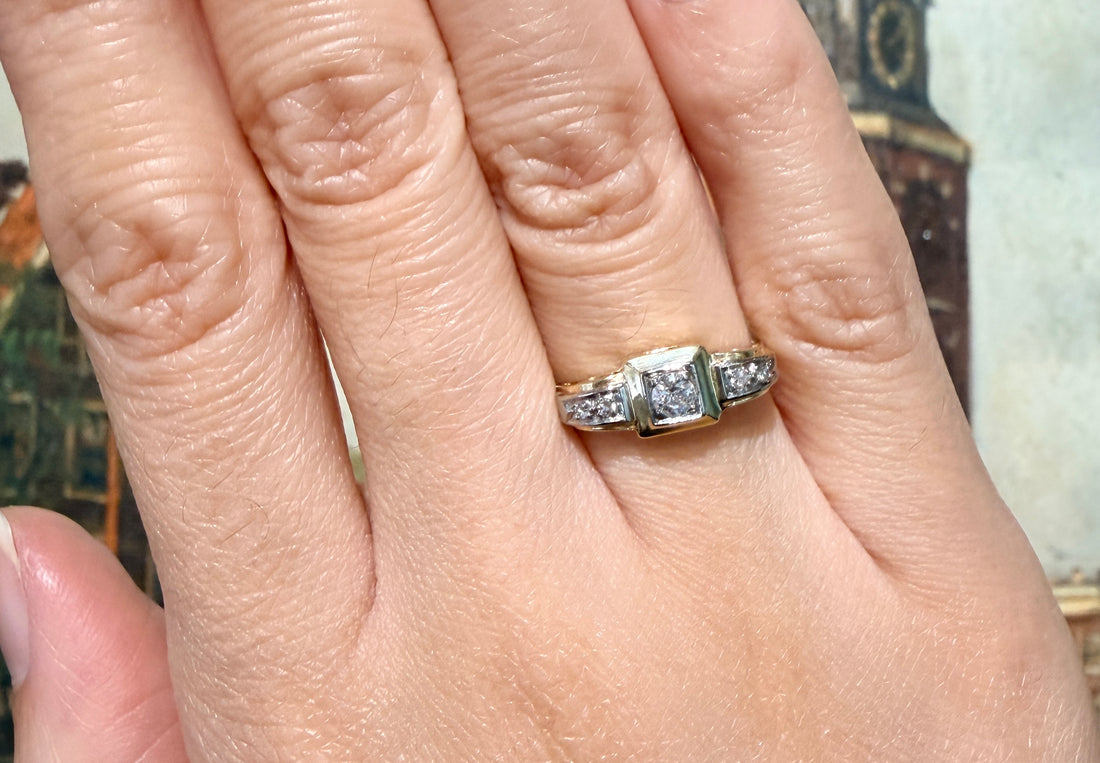 14 karaat vintage ring met diamant