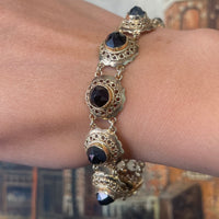 Vintage 14 carat gold link bracelet with garnets-Bracelets-The Antique Ring Shop