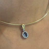 Sapphire and diamond pendant on omega collier-Necklaces-The Antique Ring Shop