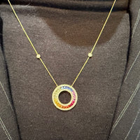 Multi colored carre cut sapphire and diamond pendant-The Antique Ring Shop