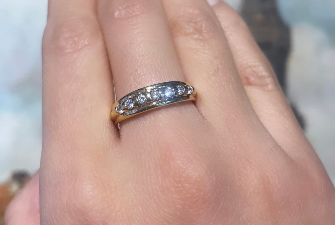 18 carat gold band with brilliant cut diamonds-wedding rings-The Antique Ring Shop