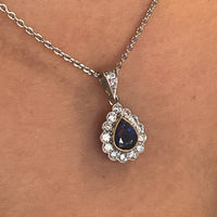 Sapphire and diamond pendant in 18 carat gold-Pendants-The Antique Ring Shop