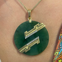 Jade pendant in 18 carat gold with diamonds-Pendants-The Antique Ring Shop