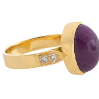 Cabochon ruby and diamond ring in 18 carat gold