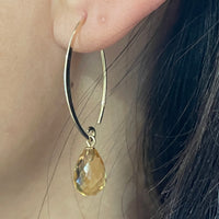 Citrine pendant hoop earrings-Earrings-The Antique Ring Shop