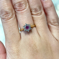 Vintage ruby and diamond cluster ring-engagement rings-The Antique Ring Shop