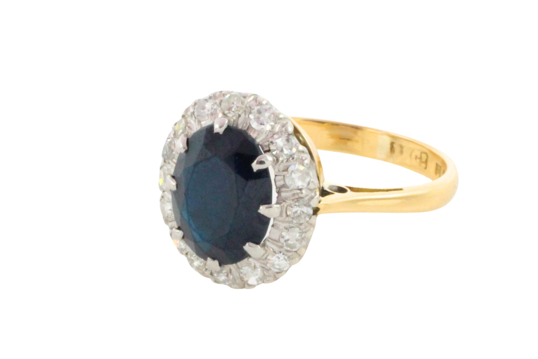 Vintage sapphire and diamond cluster ring