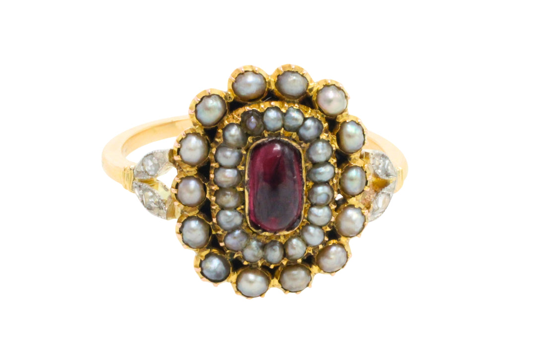 Tourmaline pearl and rose diamond ring