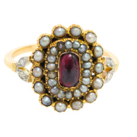 Tourmaline pearl and rose diamond ring