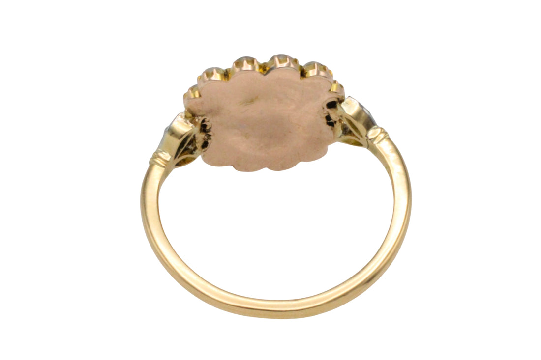 Tourmaline pearl and rose diamond ring