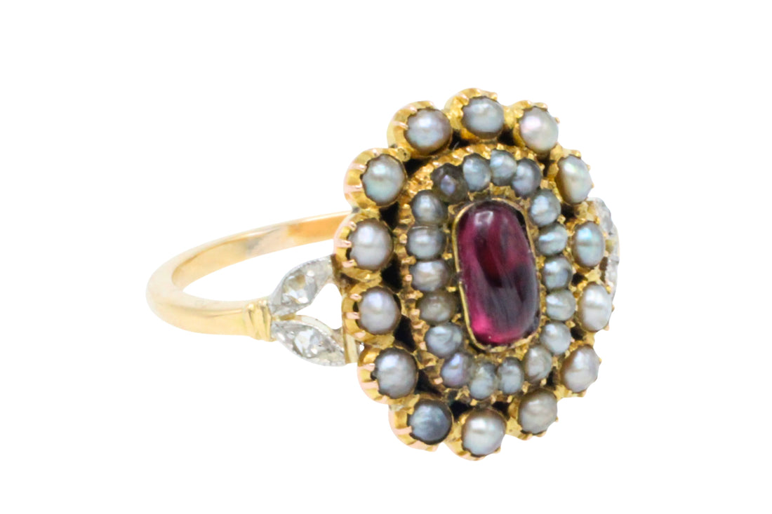 Tourmaline pearl and rose diamond ring