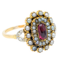 Tourmaline pearl and rose diamond ring
