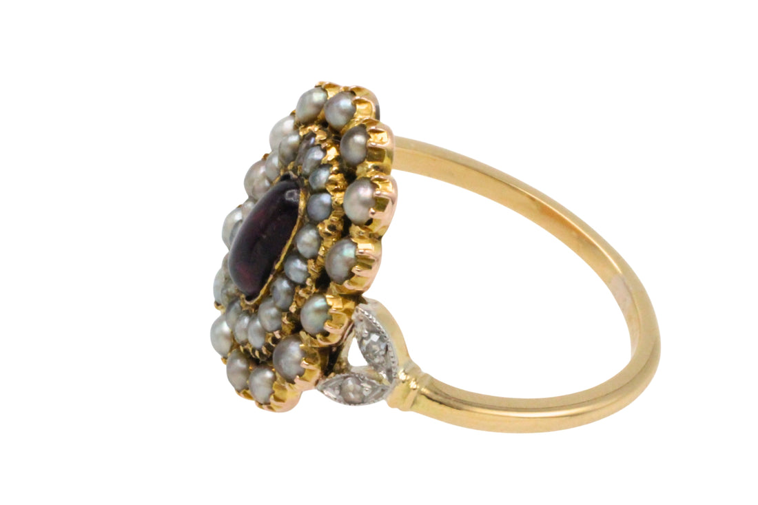 Tourmaline pearl and rose diamond ring