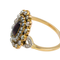 Tourmaline pearl and rose diamond ring