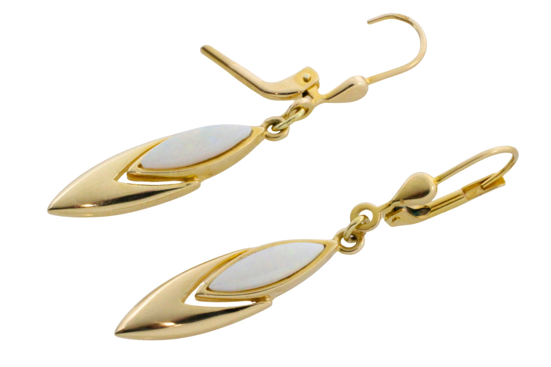 Opal pendant earrings-Earrings-The Antique Ring Shop