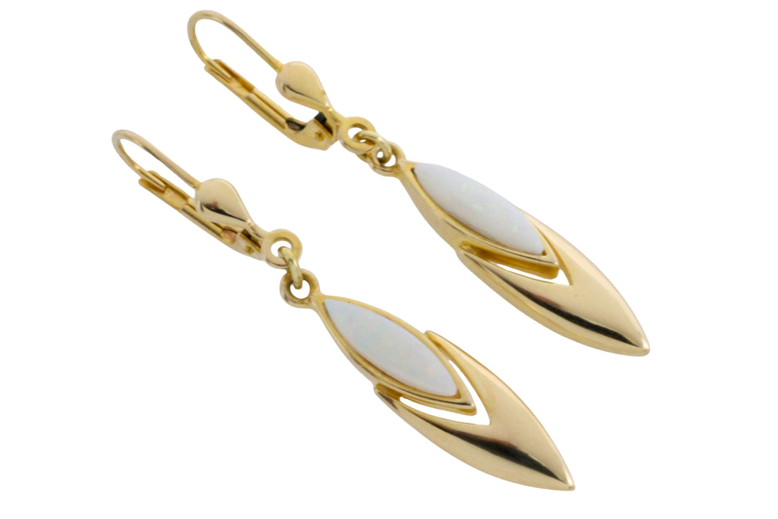 Opal pendant earrings-Earrings-The Antique Ring Shop