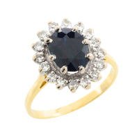 Vintage sapphire and diamond cluster ring-engagement rings-The Antique Ring Shop