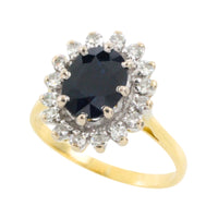Vintage sapphire and diamond cluster ring-engagement rings-The Antique Ring Shop