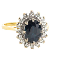 Vintage sapphire and diamond cluster ring-engagement rings-The Antique Ring Shop