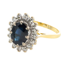 Vintage sapphire and diamond cluster ring-engagement rings-The Antique Ring Shop