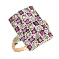 Art Deco ruby and diamond checker board ring