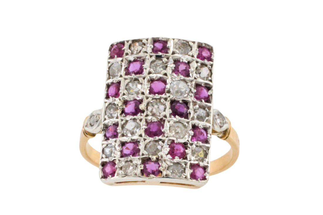 Art Deco ruby and diamond checker board ring