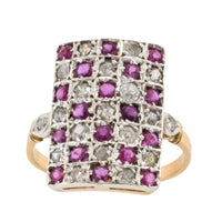 Art Deco ruby and diamond checker board ring