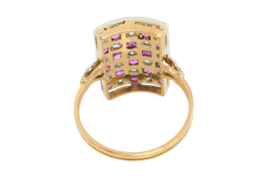 Art Deco ruby and diamond checker board ring