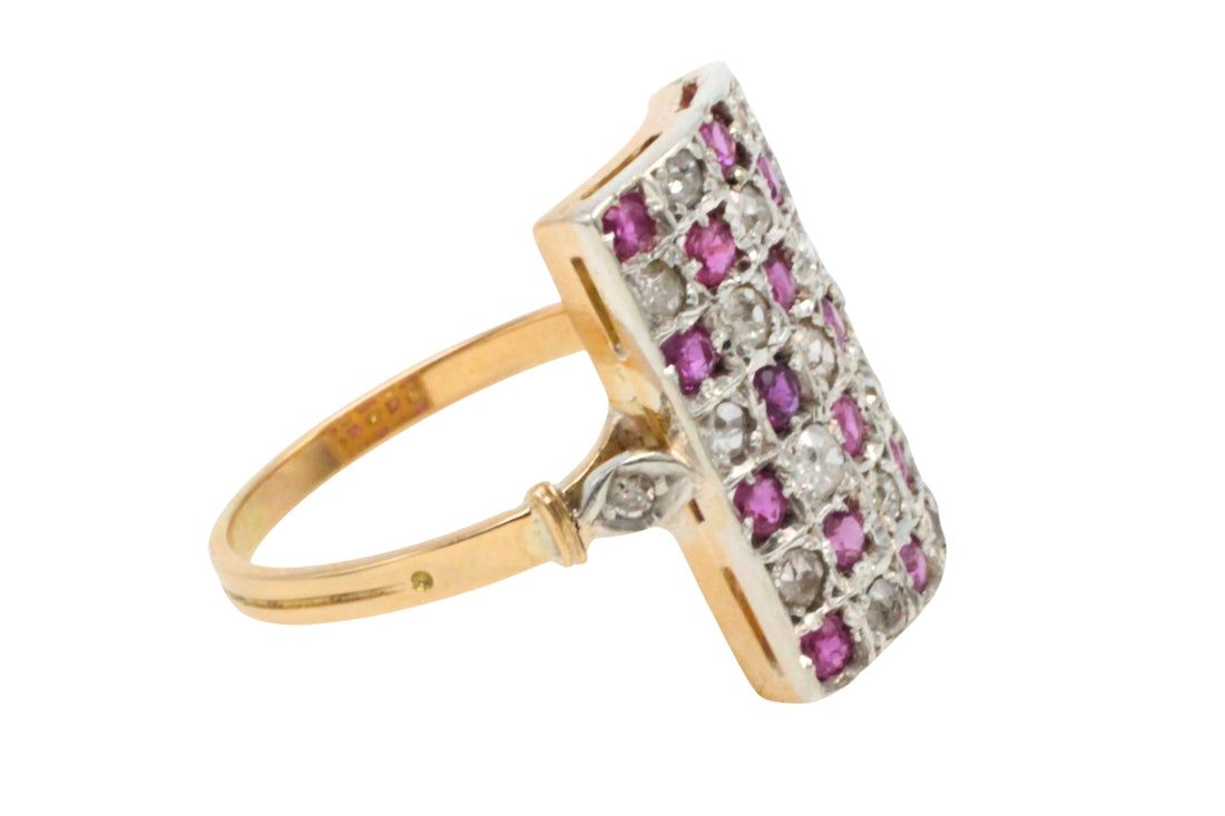 Art Deco ruby and diamond checker board ring