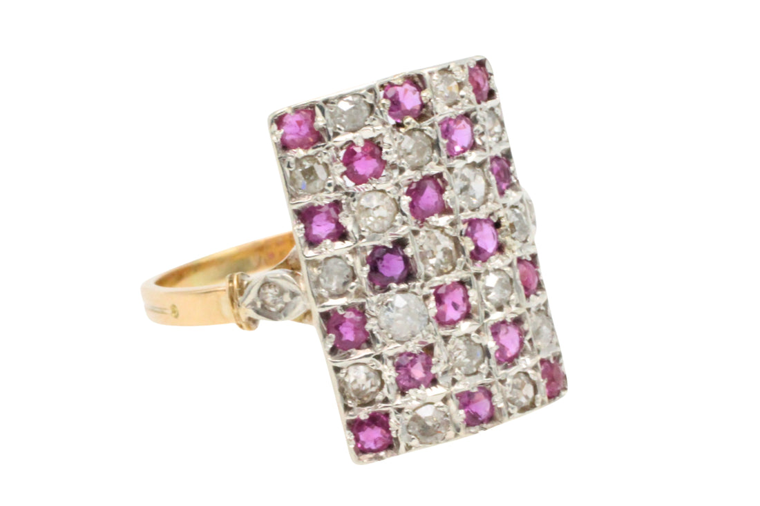 Art Deco ruby and diamond checker board ring