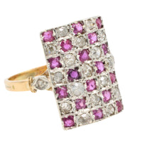 Art Deco ruby and diamond checker board ring